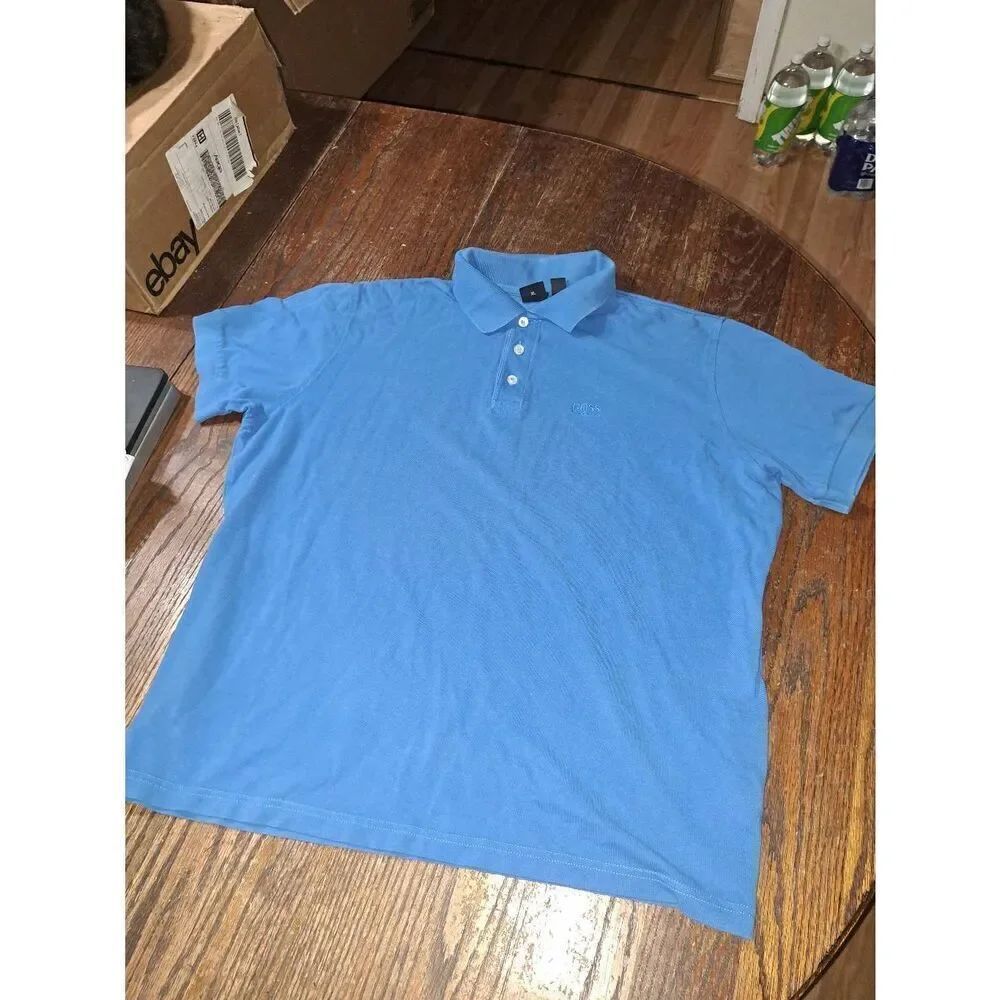 XL Hugo Boss Blue Pima Cotton Short Sleeve Polo Casual Pullover Shirt w Collar
